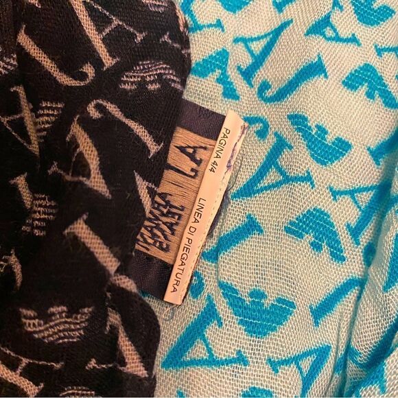Armani logo scarf navy sky baby blue colorblock designer boho beach casual - Picture 4 of 8